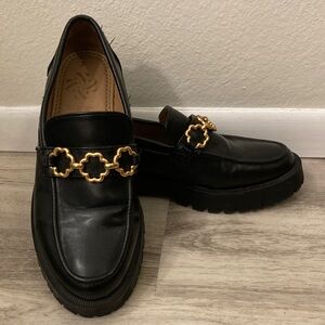 Sam & Libby Black Chunky Heel Loafers Slip Ons Sz 7